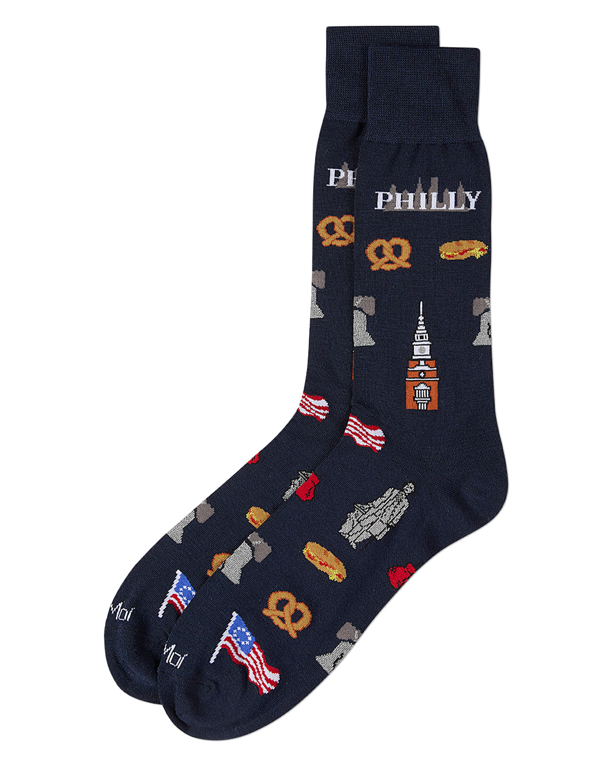 Men's Philly Themed Rayon Blend Novelty Crew Sock : Color: Navy