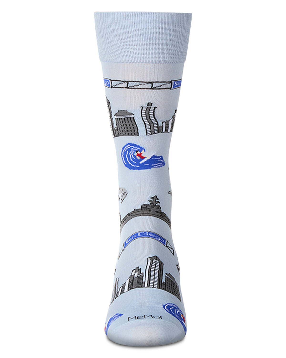 Men's San Diego Themed Rayon Blend Novelty Crew Sock : Color: Sky Blue