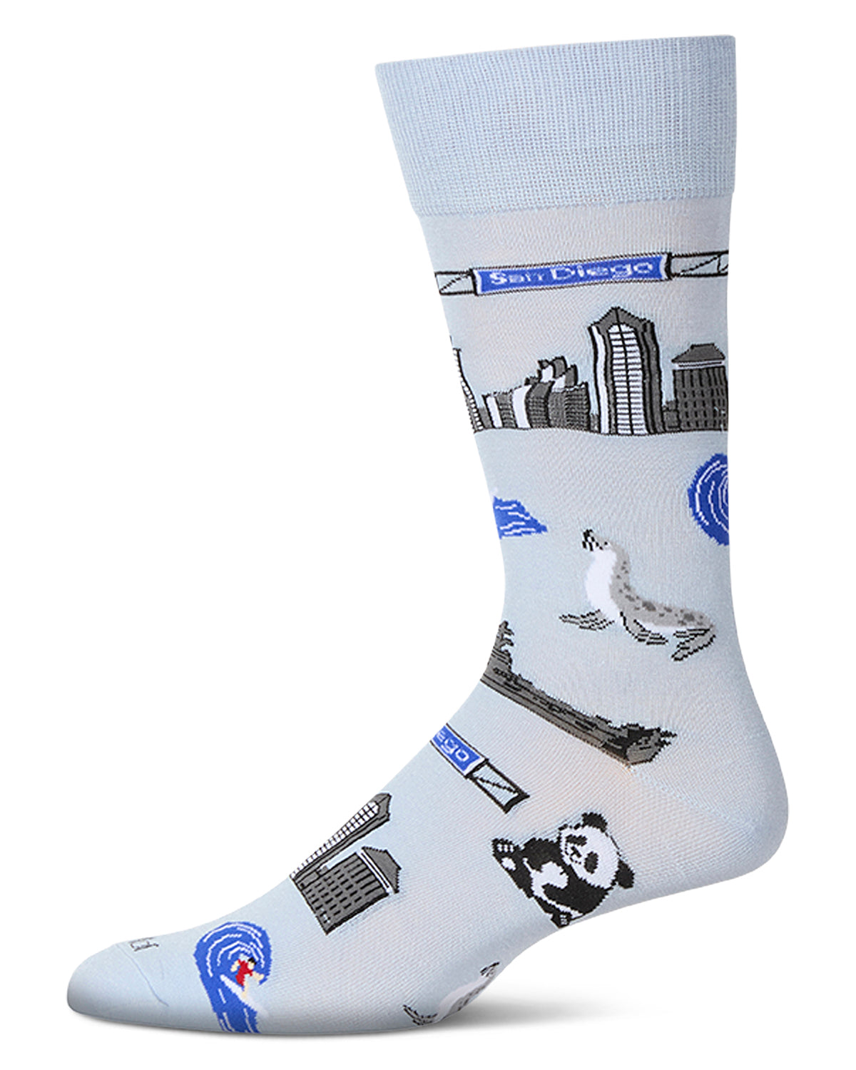 Men's San Diego Themed Rayon Blend Novelty Crew Sock : Color: Sky Blue