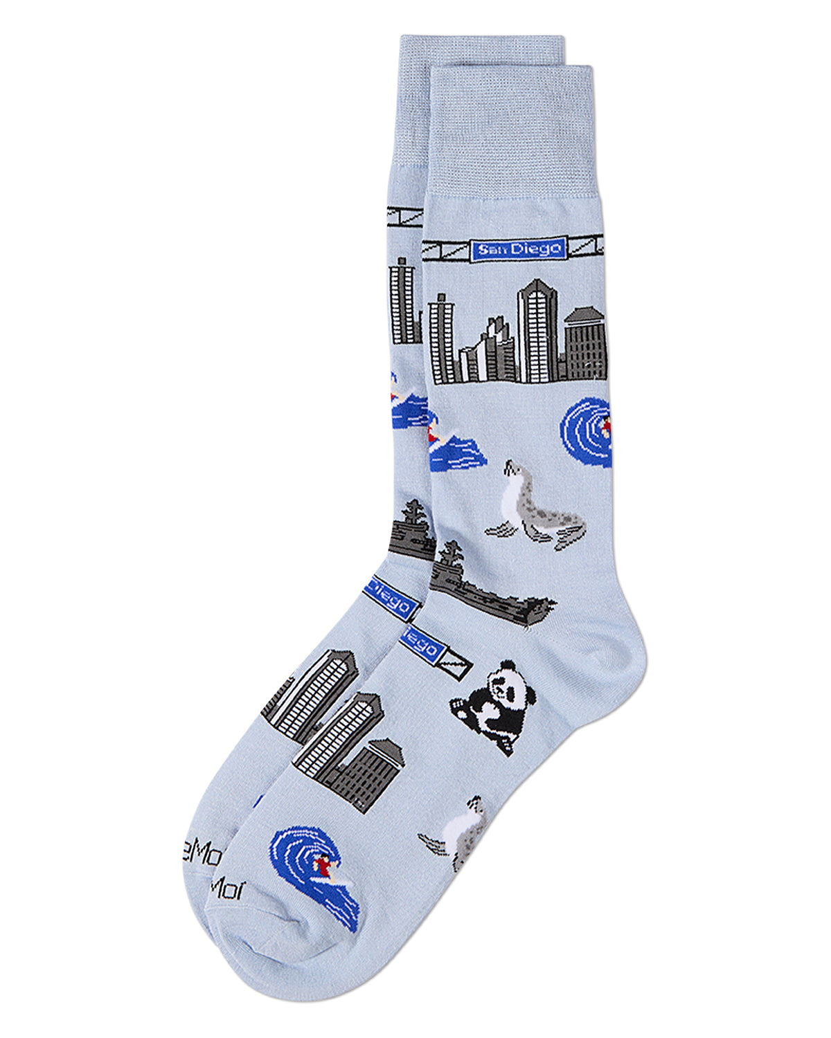 Men's San Diego Themed Rayon Blend Novelty Crew Sock : Color: Sky Blue