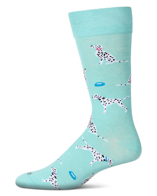 Men's Dalmatian-Themed Rayon Blend Novelty Crew Sock : Color: Capri Breeze