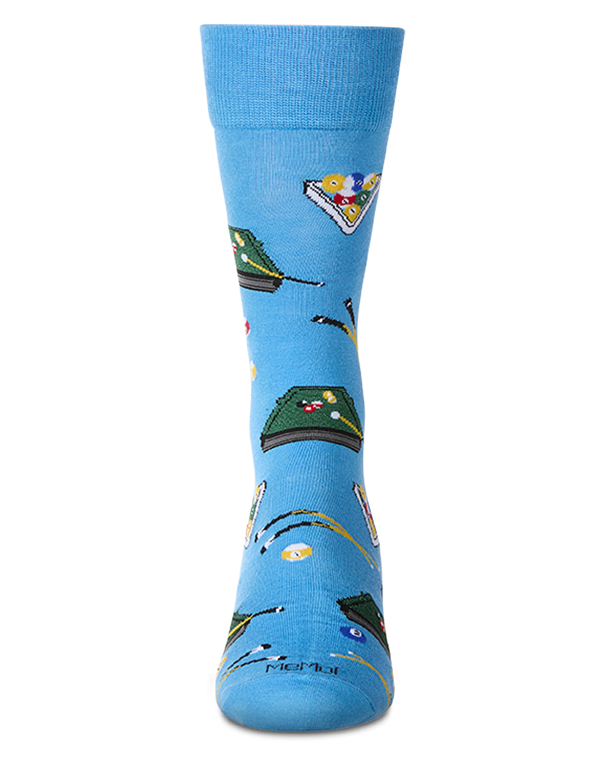 Men's "Shoot Pool" Rayon Blend Novelty Crew Sock : Color: Crystal Seas