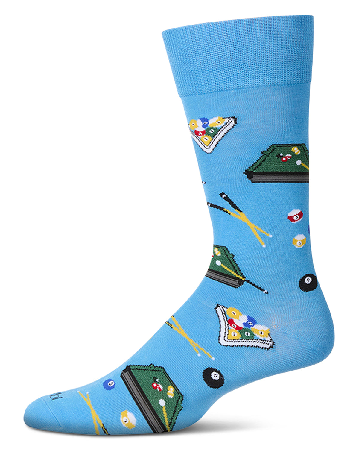 Men's "Shoot Pool" Rayon Blend Novelty Crew Sock : Color: Crystal Seas