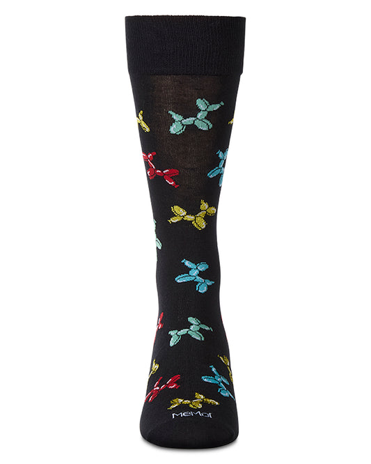 Men's "Balloon Animals" Rayon Blend Novelty Crew Sock : Color: Black