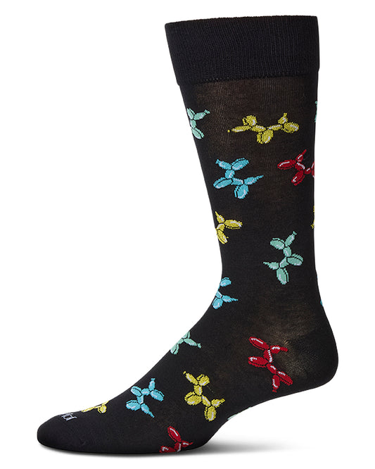 Men's "Balloon Animals" Rayon Blend Novelty Crew Sock : Color: Black
