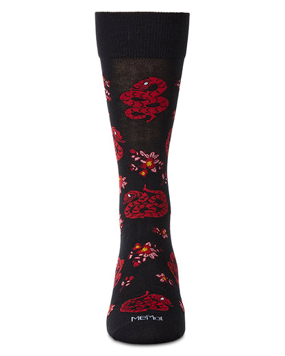 Men's Snake-Themed Rayon Blend Novelty Crew Sock : Color: Black