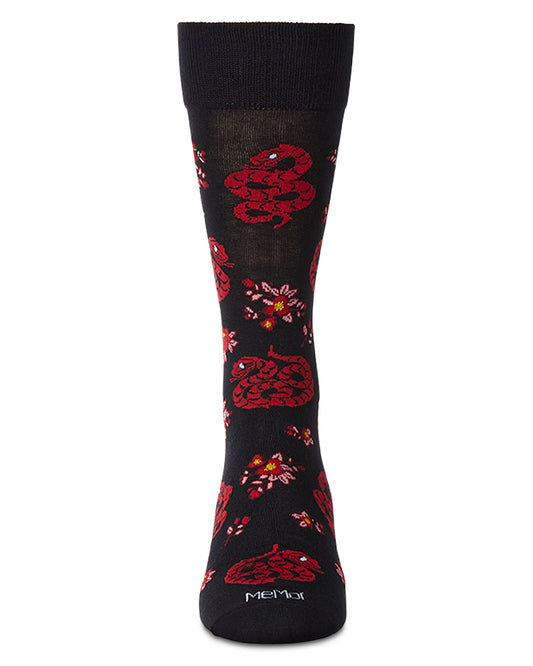 Men's Snake-Themed Rayon Blend Novelty Crew Sock : Color: Black
