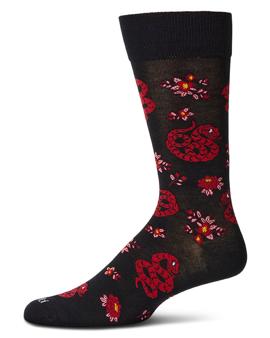 Men's Snake-Themed Rayon Blend Novelty Crew Sock : Color: Black