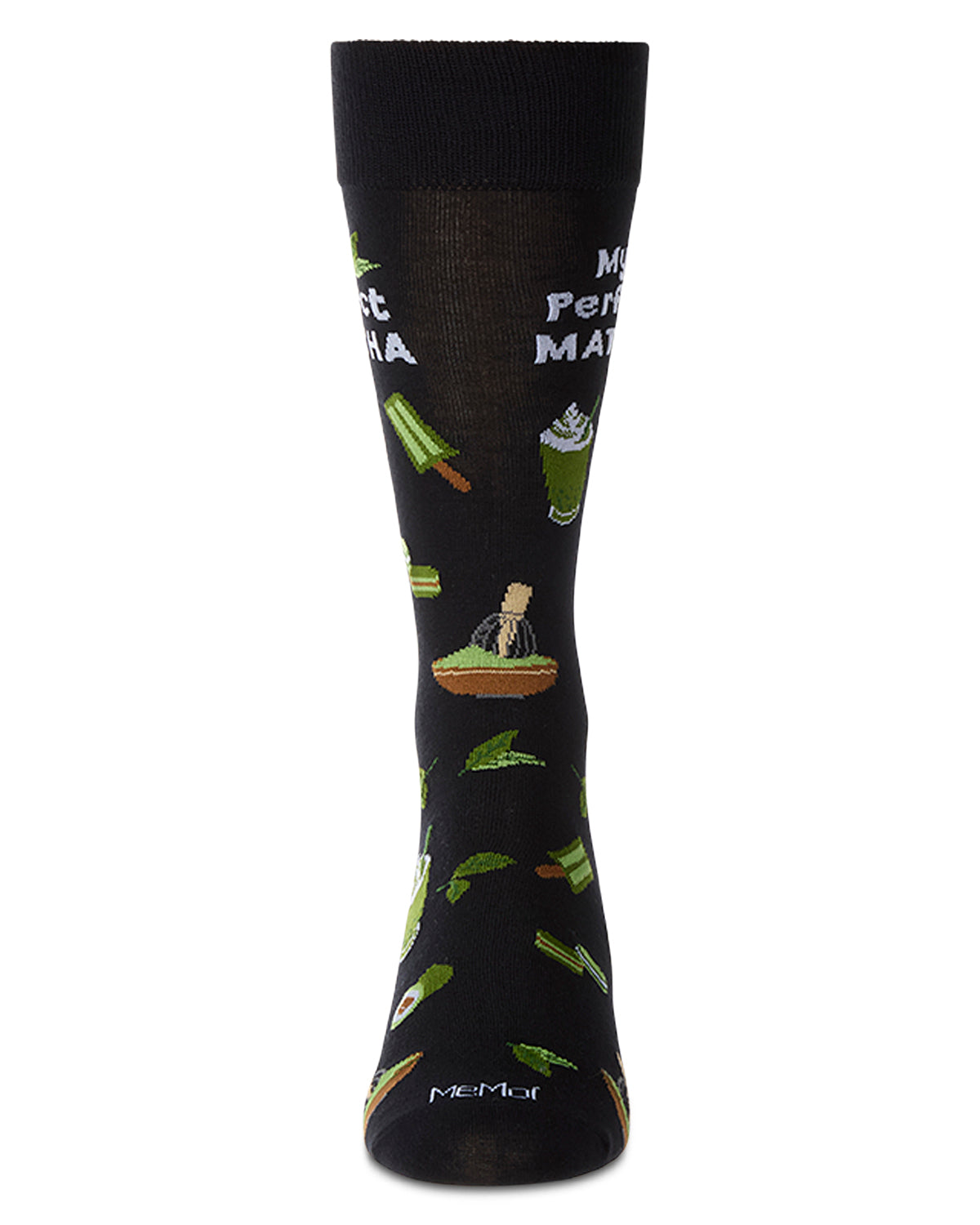 Men's "My Perfect Matcha" Rayon Blend Novelty Crew Sock : Color: Black