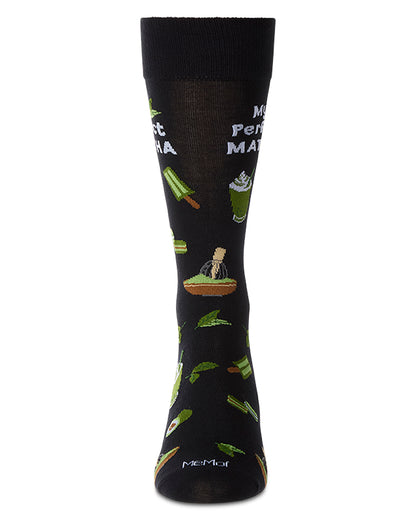 Men's "My Perfect Matcha" Rayon Blend Novelty Crew Sock : Color: Black