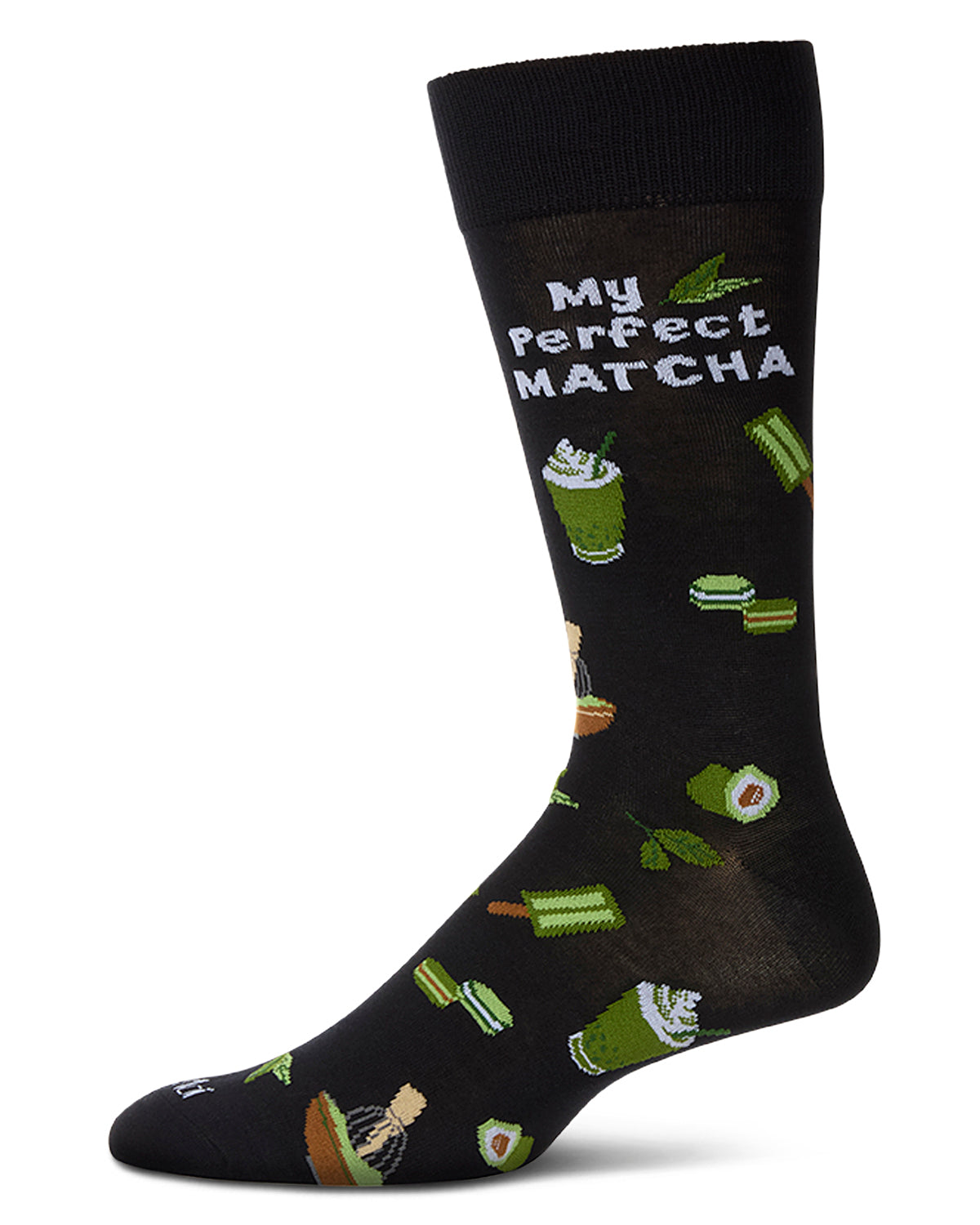 Men's "My Perfect Matcha" Rayon Blend Novelty Crew Sock : Color: Black
