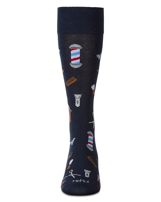 Men's Barber Shop Rayon Blend Novelty Crew Sock : Color: Navy