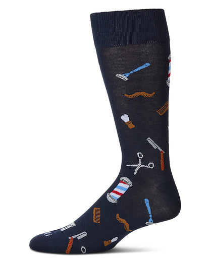 Men's Barber Shop Rayon Blend Novelty Crew Sock : Color: Navy