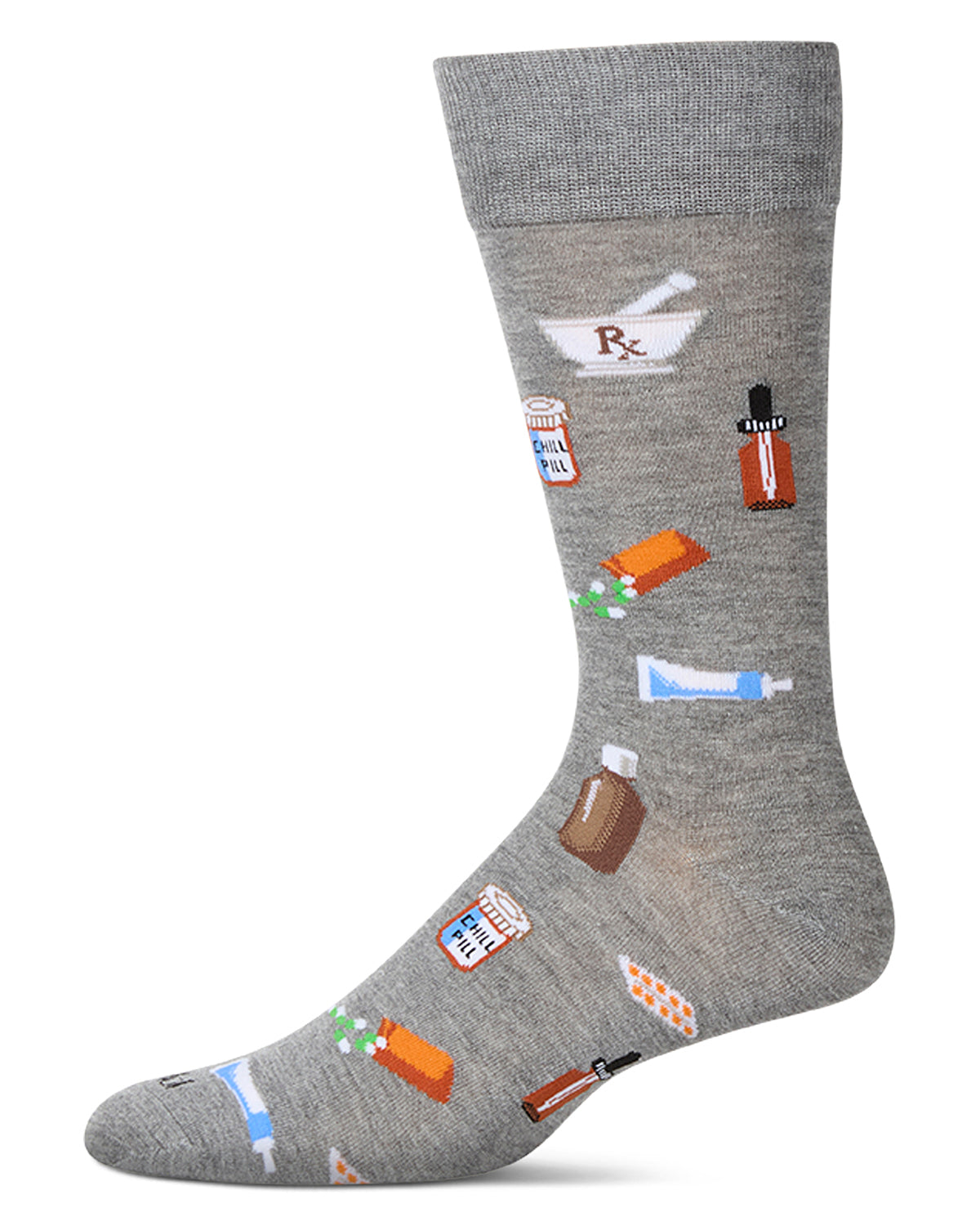 Men's RX-Themed Rayon Blend Novelty Crew Sock : Color: Med Gray Heather
