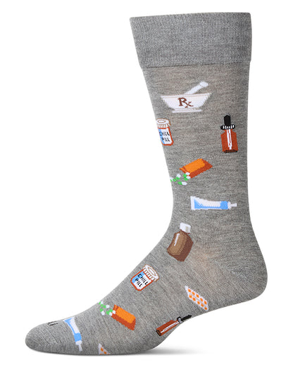 Men's RX-Themed Rayon Blend Novelty Crew Sock : Color: Med Gray Heather