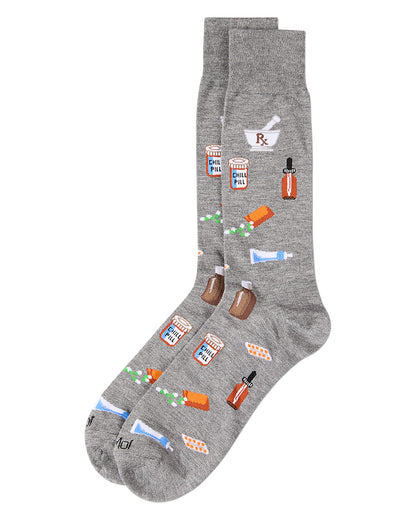 Men's RX-Themed Rayon Blend Novelty Crew Sock : Color: Med Gray Heather