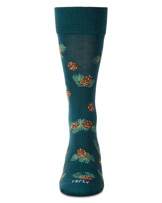 Men's Pinecones Themed Rayon Blend Novelty Crew Sock : Color: Dark Spruce