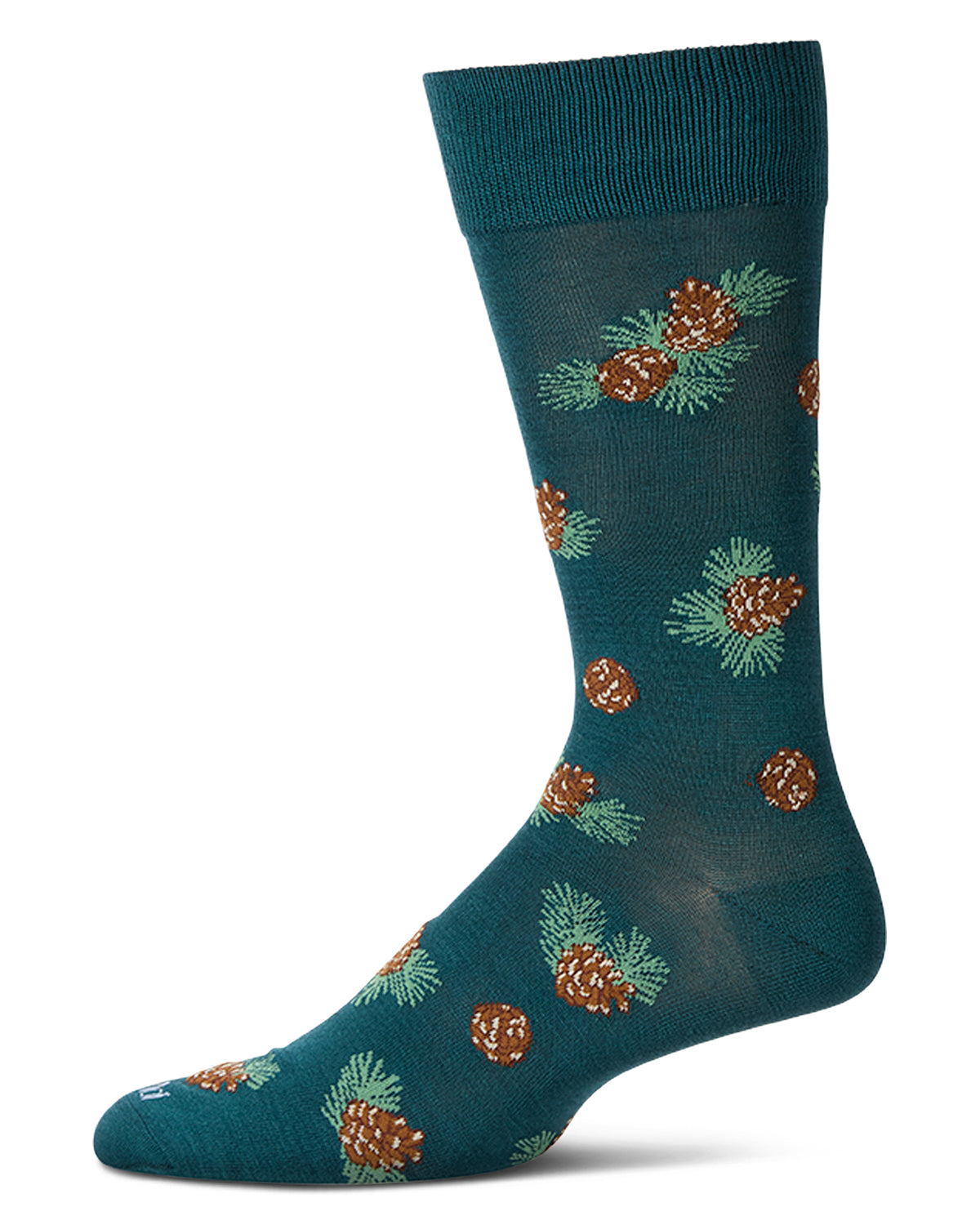 Men's Pinecones Themed Rayon Blend Novelty Crew Sock : Color: Dark Spruce