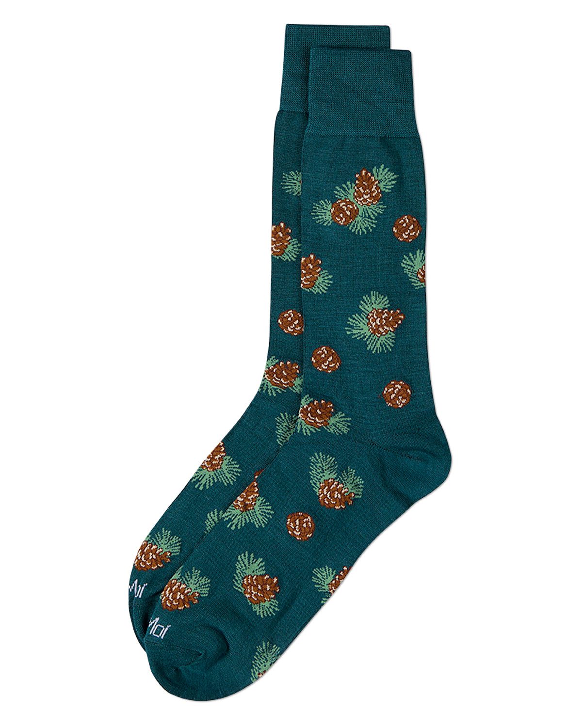 Men's Pinecones Themed Rayon Blend Novelty Crew Sock : Color: Dark Spruce