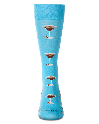 Men's "Espresso Martini" Rayon Blend Novelty Crew Sock : Color: Blue Grotto