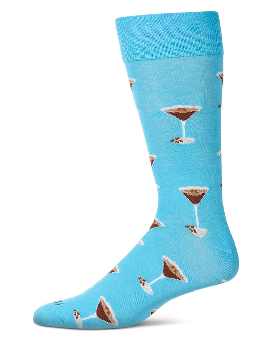 Men's "Espresso Martini" Rayon Blend Novelty Crew Sock : Color: Blue Grotto