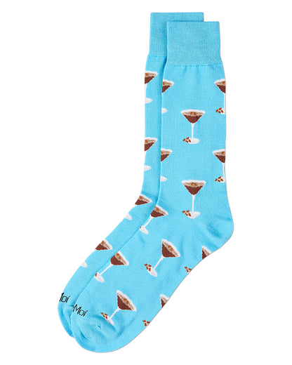 Men's "Espresso Martini" Rayon Blend Novelty Crew Sock : Color: Blue Grotto