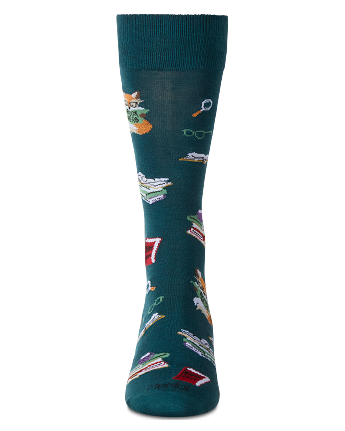 Men's "Book Nerd" Rayon Blend Novelty Crew Sock : Color: Dark Spruce