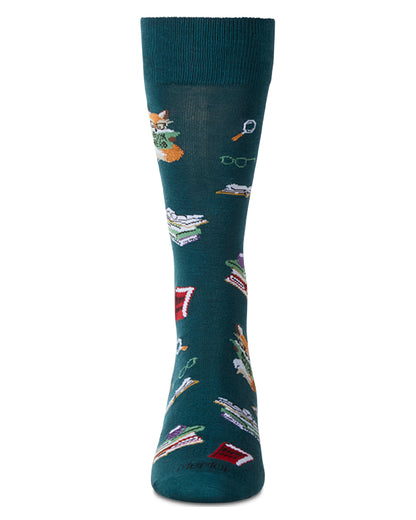 Men's "Book Nerd" Rayon Blend Novelty Crew Sock : Color: Dark Spruce