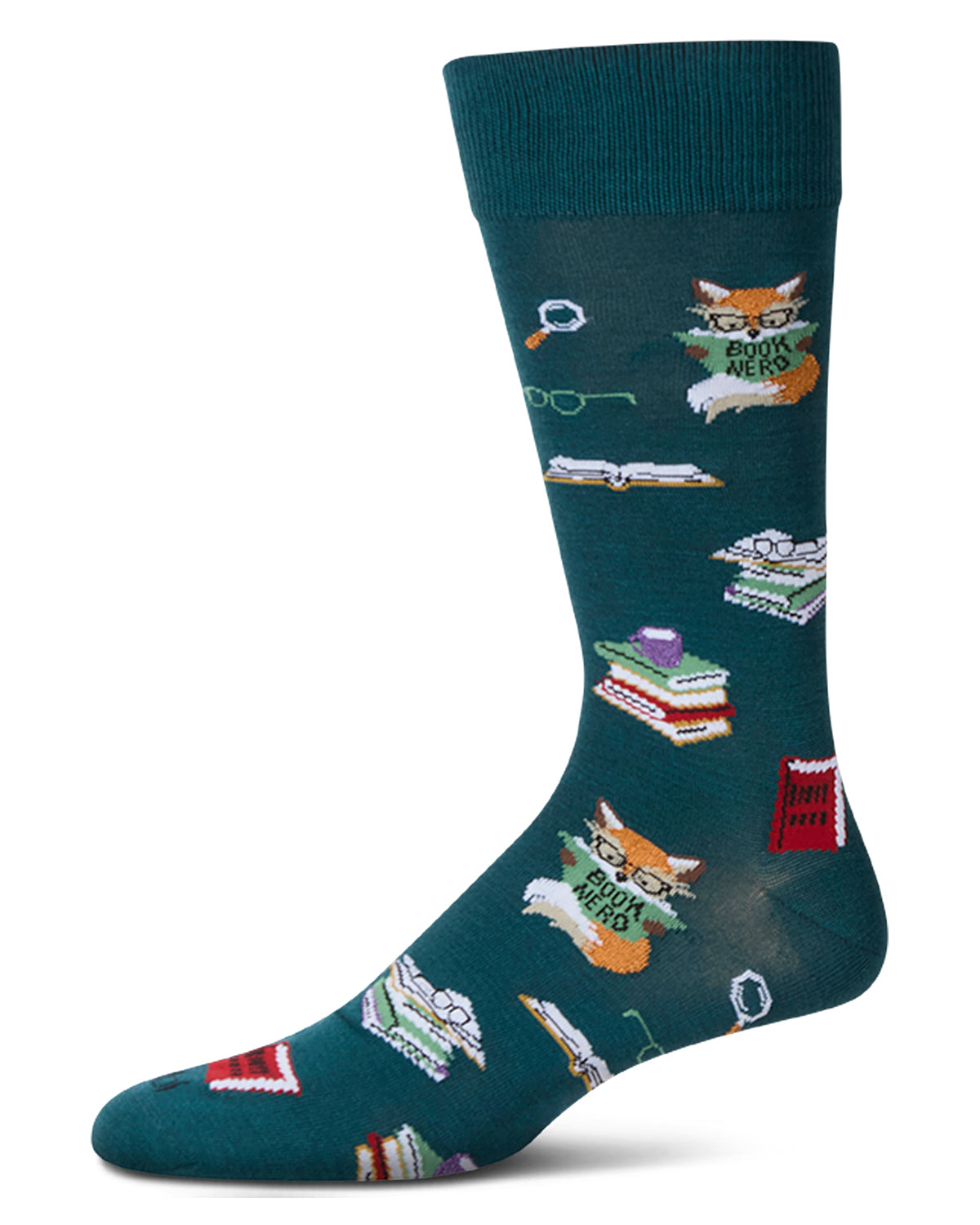 Men's "Book Nerd" Rayon Blend Novelty Crew Sock : Color: Dark Spruce