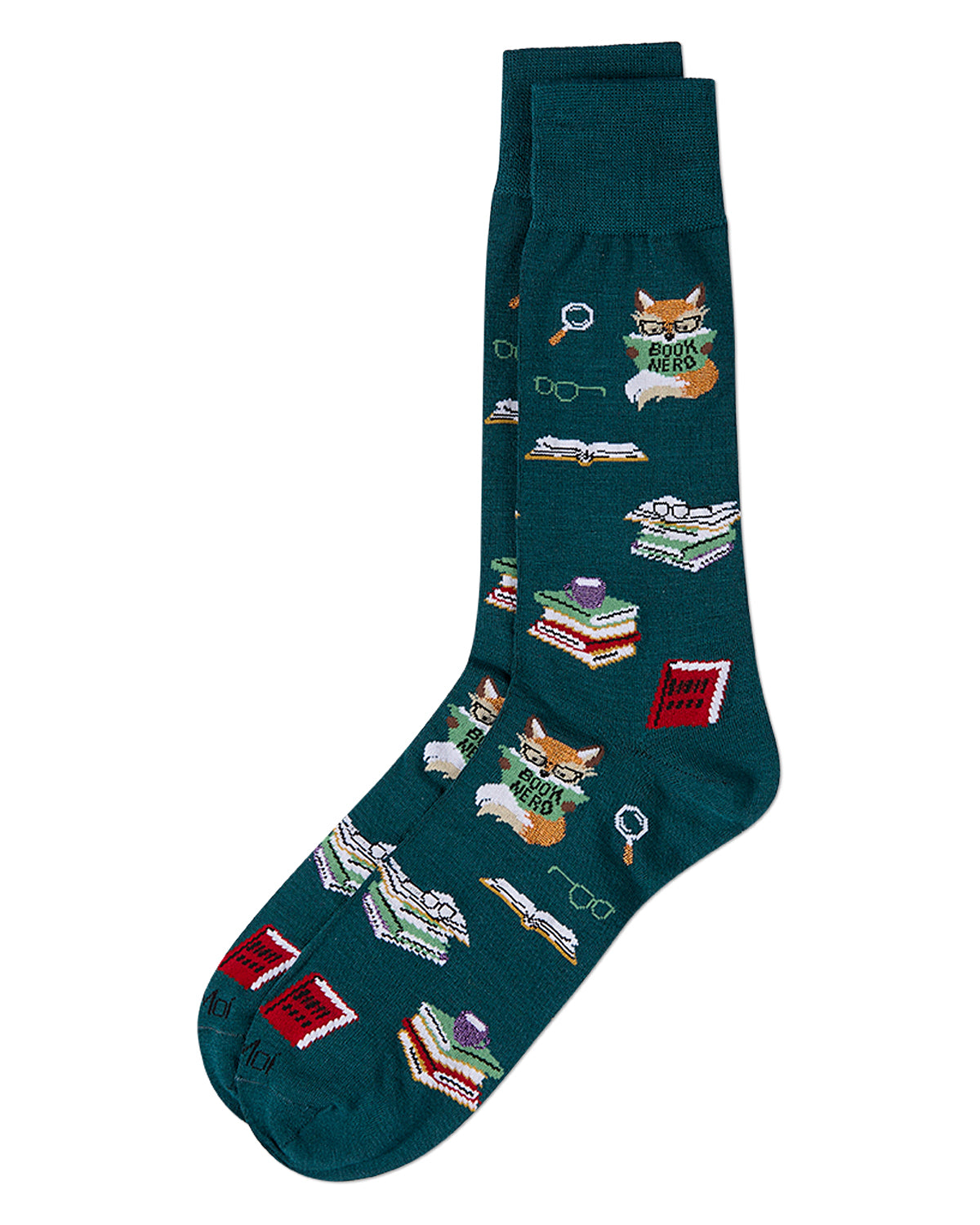 Men's "Book Nerd" Rayon Blend Novelty Crew Sock : Color: Dark Spruce