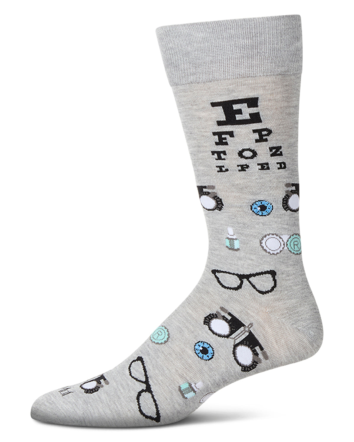 Men's "Eye Exam" Rayon Blend Novelty Crew Sock : Color: Light Gray Heather