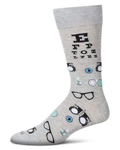 Men's "Eye Exam" Rayon Blend Novelty Crew Sock : Color: Light Gray Heather