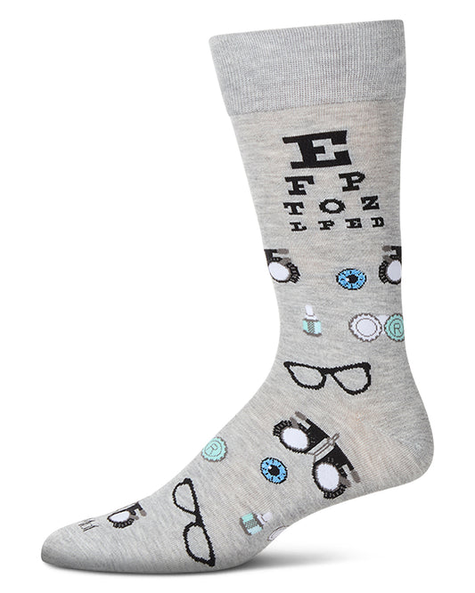 Men's "Eye Exam" Rayon Blend Novelty Crew Sock : Color: Light Gray Heather
