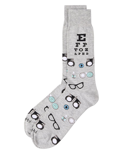 Men's "Eye Exam" Rayon Blend Novelty Crew Sock : Color: Light Gray Heather
