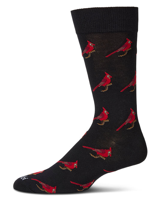Men's Cardinal-Themed Rayon Blend Novelty Crew Sock : Color: Black