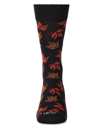 Men's Leaf-Themed Rayon Blend Novelty Crew Sock : Color: Black
