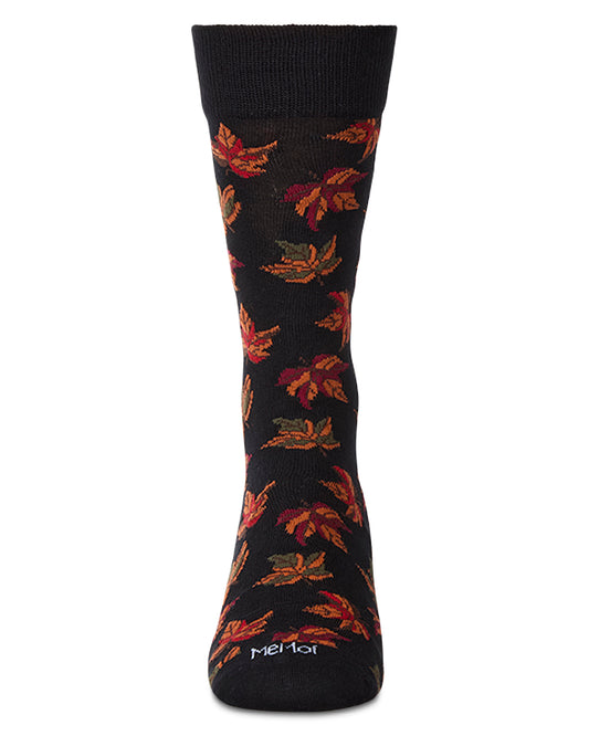 Men's Leaf-Themed Rayon Blend Novelty Crew Sock : Color: Black