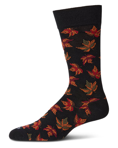 Men's Leaf-Themed Rayon Blend Novelty Crew Sock : Color: Black