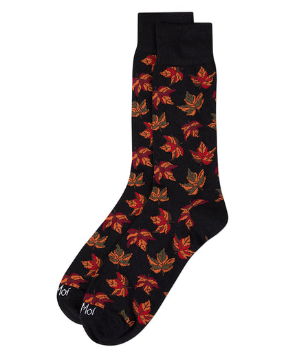Men's Leaf-Themed Rayon Blend Novelty Crew Sock : Color: Black