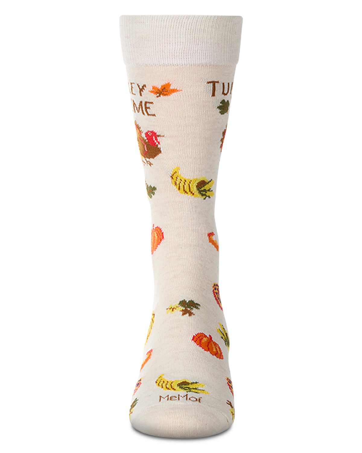 Men's "Turkey Time" Thanksgiving Holiday Novelty Crew Sock : Color: Ivory Heather