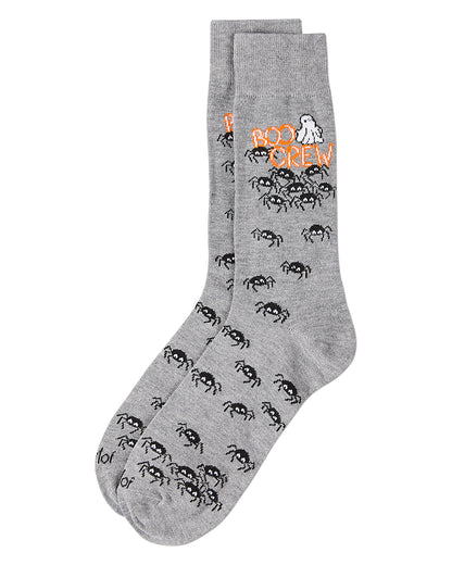 Men's "Boo Crew" Halloween Holiday Novelty Crew Sock : Color: Med Gray Heather