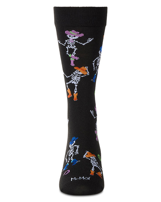 Men's "Howdy Skeletons" Halloween Holiday Novelty Crew Sock : Color: Black