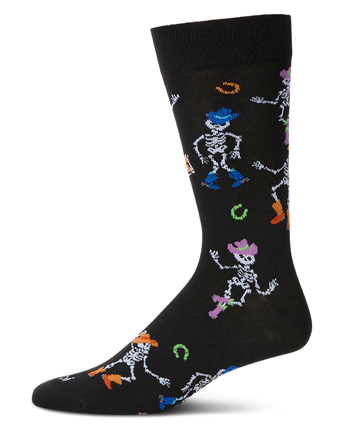 Men's "Howdy Skeletons" Halloween Holiday Novelty Crew Sock : Color: Black