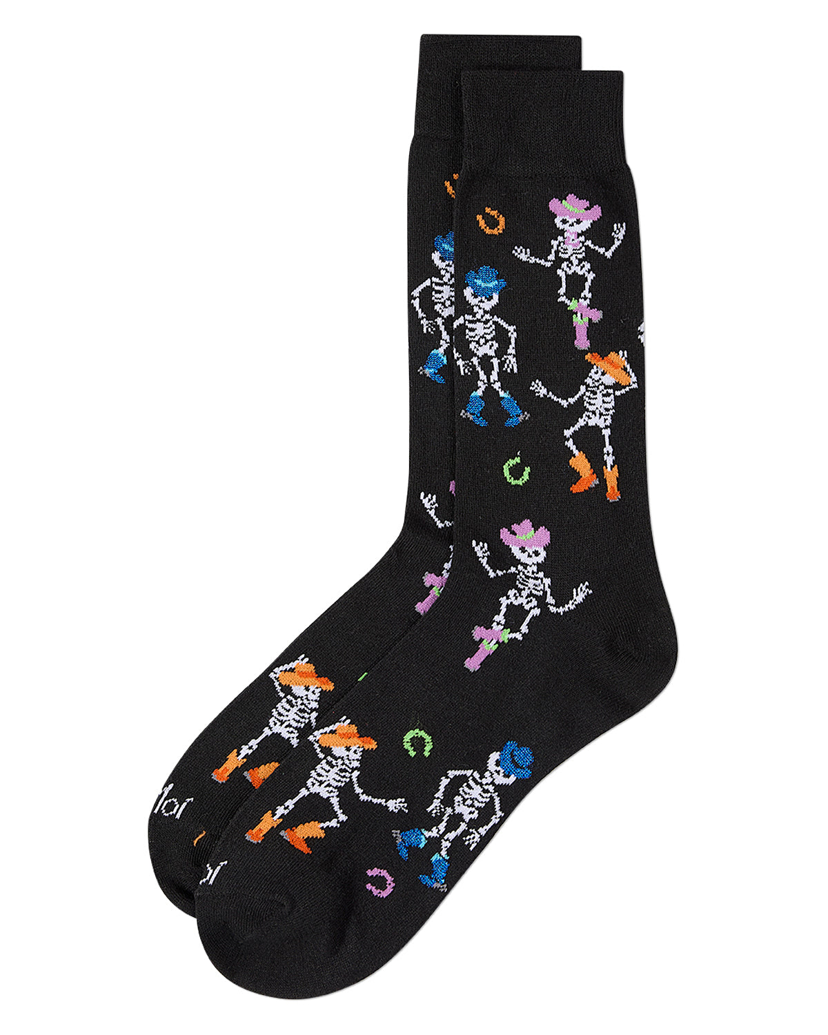 Men's "Howdy Skeletons" Halloween Holiday Novelty Crew Sock : Color: Black