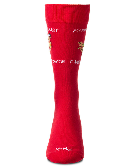 Men's "Chicken It Twice" Christmas Holiday Novelty Crew Socks : Color: Red