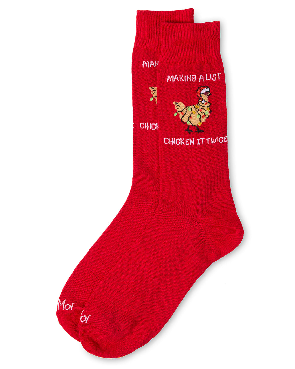 Men's "Chicken It Twice" Christmas Holiday Novelty Crew Socks : Color: Red