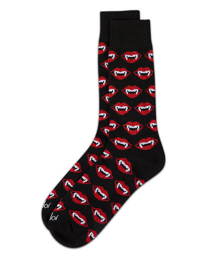 Men's "Vampire Bites" Halloween Holiday Novelty Crew Sock : Color: Black