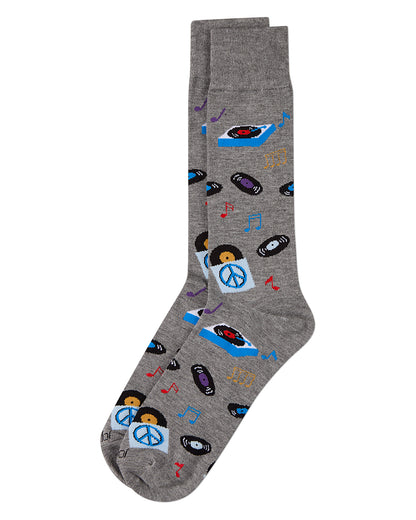 Men's "Vinyl Tunes" Rayon-Blend Novelty Crew Sock