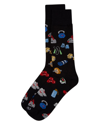 Men's Workout-Themed Rayon-Blend Novelty Crew Sock