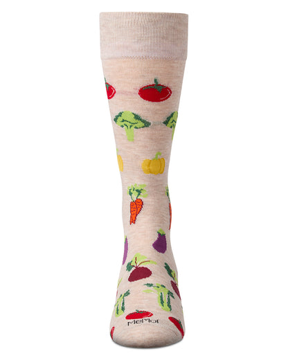 Men's Veggies-Themed Rayon Blend Fine-Gauge Novelty Crew Sock